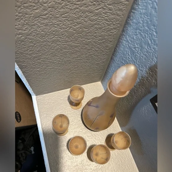 Vintage  7 Pc Rueven Nouveau Art Glass Frosted Wine Water Decanter & glasses - Picture 4 of 8